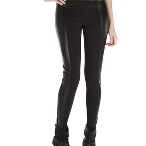 H by Halston Black Ponte Knit Leggings with Faux Leather Side Panels